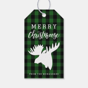 Etiqueta Para Presente Feliz verde Christmoose da xadrez