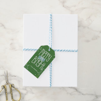 Etiqueta Para Presente Feliz verde e etiqueta de presente de Natal brilha