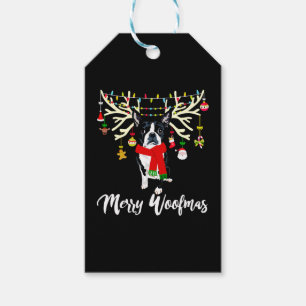Etiqueta Para Presente Feliz Woofmas Boston Terrier Reindeer Natal Do