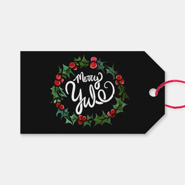 Etiqueta Para Presente Feliz Yule Pagan Holidays Wiccan Bendê Yule (Frente (horizontal))