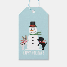 Etiqueta Para Presente Felizes Cães Feriados Construindo Um Neve