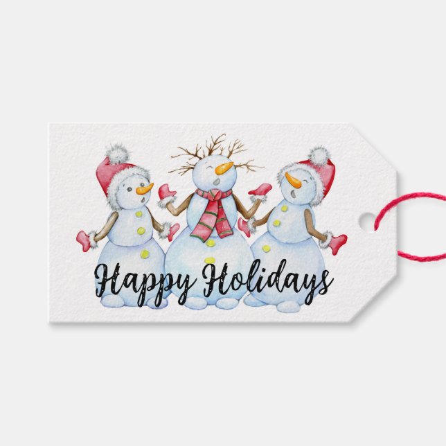 Etiqueta Para Presente Felizes Feriados Snowmen (Frente (horizontal))