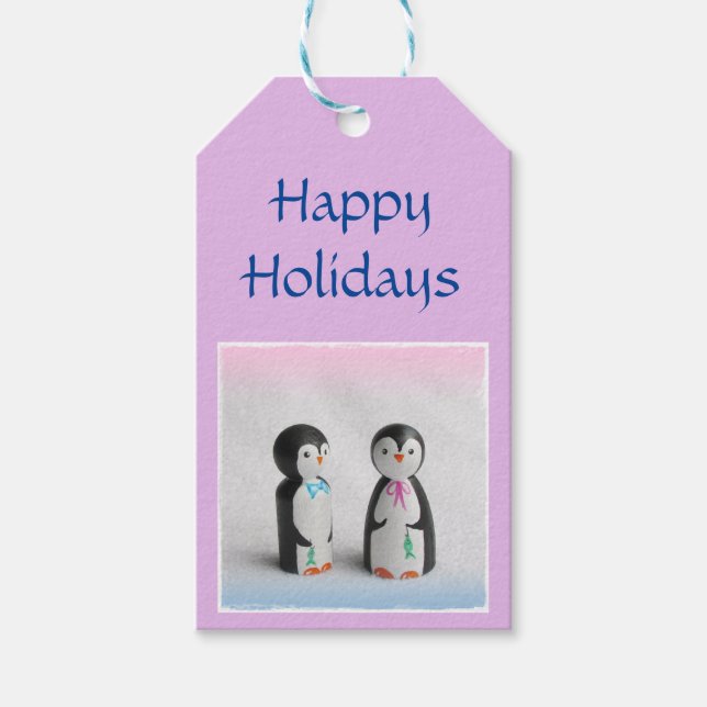 Etiqueta Para Presente Felizes Férias, Feliz Natal Pinguins (Frente)
