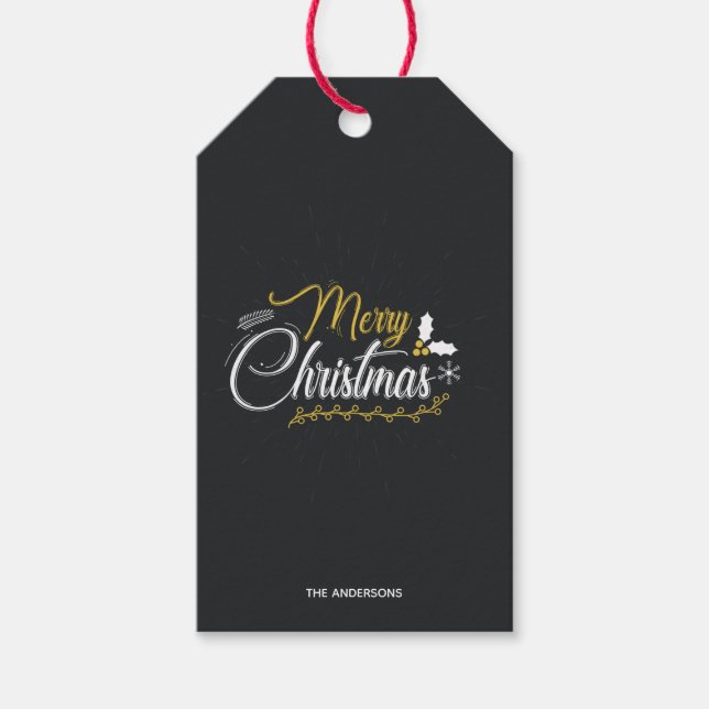 Etiqueta Para Presente Felizes Férias Feliz Natal Preto e Dourado (Frente)