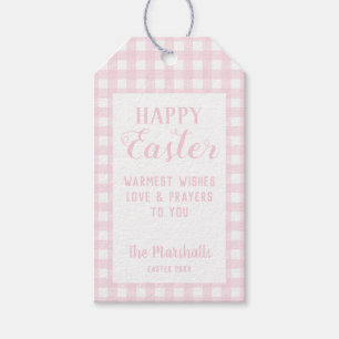 Etiqueta Para Presente felz pascoa Baby Pink Small Gingham Personalizado