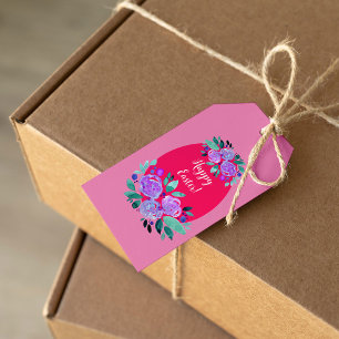 Etiqueta Para Presente Felz pascoa de aquarela, ovo cor-de-rosa floral