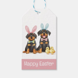 Etiqueta Para Presente Felz pascoa Rottweiler Cães Coelhinhos