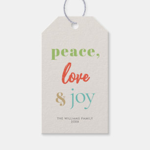 Etiqueta Para Presente Feriado Colorido Moderno de Joy Peace Love