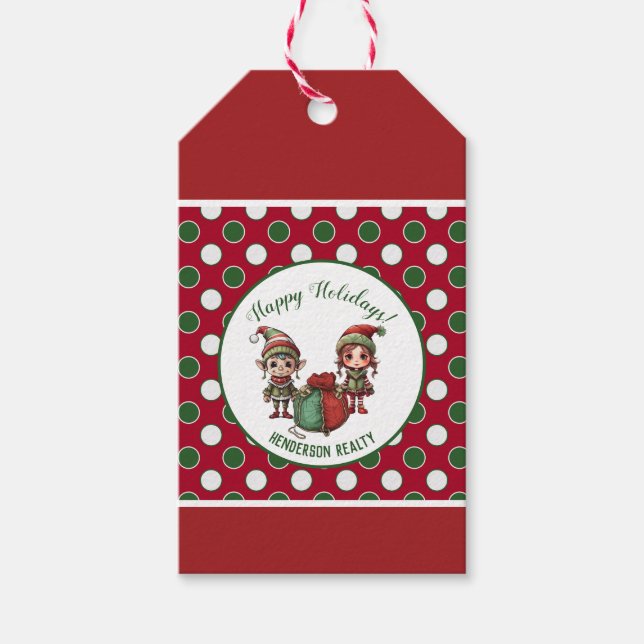Etiqueta Para Presente Feriado Comercial Personalizado do Natal Elves (Frente)