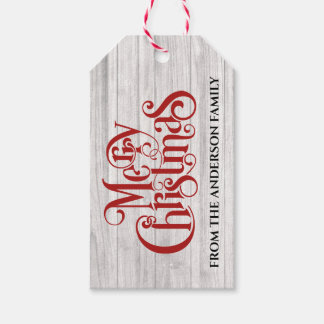 Etiqueta Para Presente Feriado da Caligrafia de Natal Red Merry