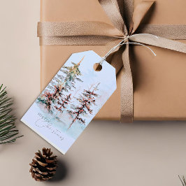 Etiqueta Para Presente Feriado da Floresta de Pinheiro de Natal Elegante 