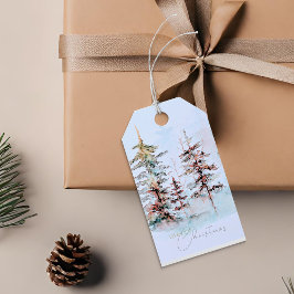 Etiqueta Para Presente Feriado da Floresta de Pinheiro de Natal Elegante 
