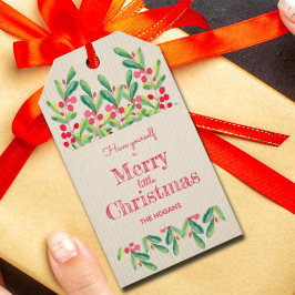 Etiqueta Para Presente Feriado das Folhas de Aquarela e Berries