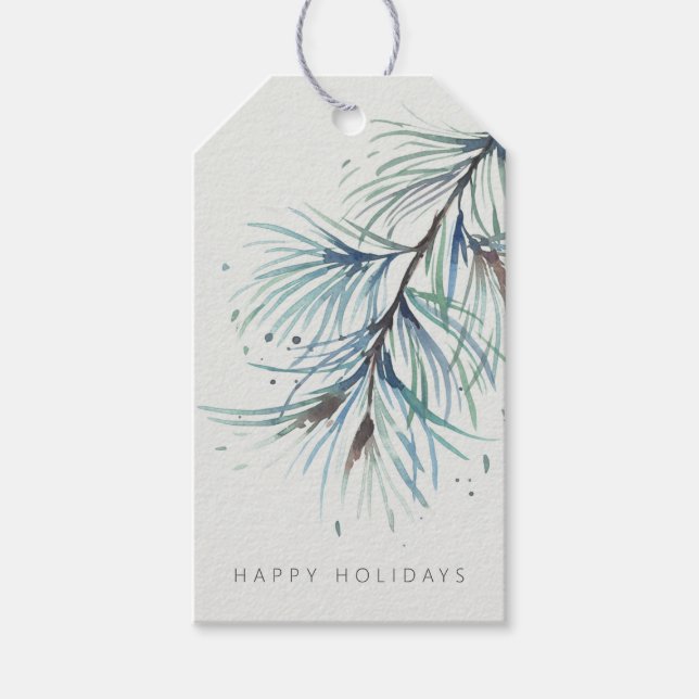 Etiqueta Para Presente Feriado de Aquarela de Inverno (Frente)