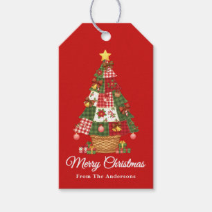 Etiqueta Para Presente Feriado de Árvore de Natal de Patchwork
