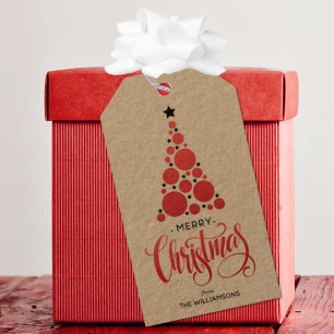 Etiqueta Para Presente Feriado de Árvore de Natal Vermelho Moderno