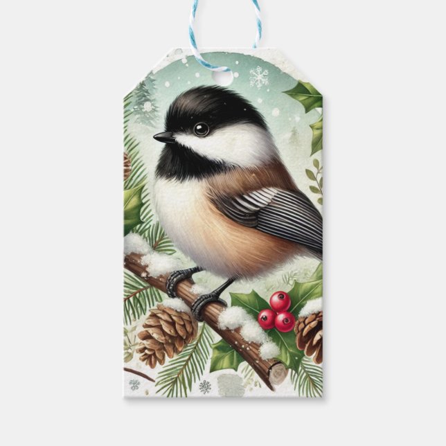 Etiqueta Para Presente Feriado de Chickadee (Frente)