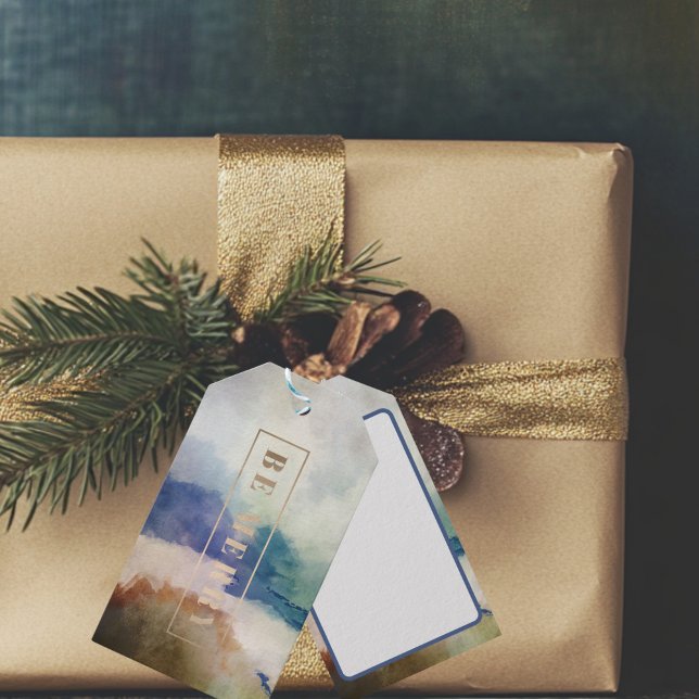Etiqueta Para Presente Feriado de Feliz Blue Be (Be Merry Watercolor Gift Tag)
