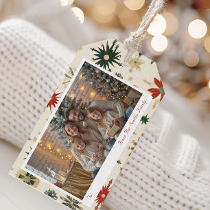 Etiqueta Para Presente Feriado de Fotografias de Flocos de Neve Dourados