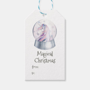 Etiqueta Para Presente Feriado de inverno do Unicórnio Glitter de Aquare