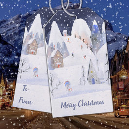 Etiqueta Para Presente Feriado de inverno na Vila de Esqui Rustic Snowy M