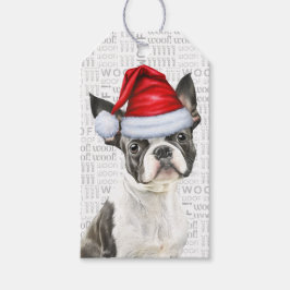 Etiqueta Para Presente Feriado de Natal de Boston Terrier Dog