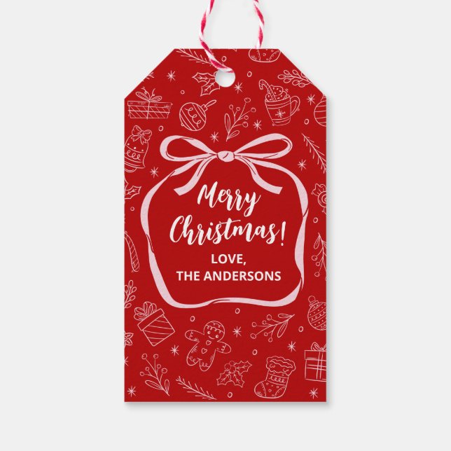 Etiqueta Para Presente Feriado de Natal Desenhado na Mão Branca (Verso)