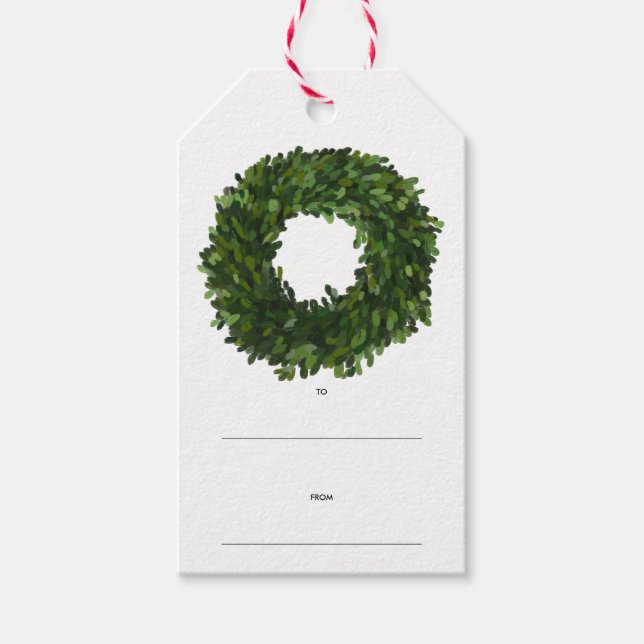 Etiqueta Para Presente Feriado de Natal em Boxwood Wreath (Frente)