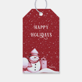 Etiqueta Para Presente Feriado de Natal Red Snowman