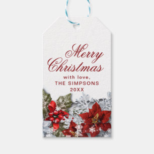 Etiqueta Para Presente Feriado de Natal Russo de Poinsettia e Holly Berry