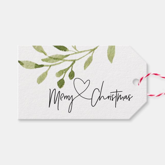 Etiqueta Para Presente Feriado de Natal Simples Eucalyptus Verde (Frente (horizontal))