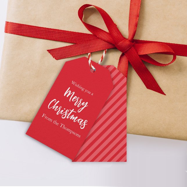 Etiqueta Para Presente Feriado de Natal Simples Vermelho Strike Minimalis (Criador carregado)