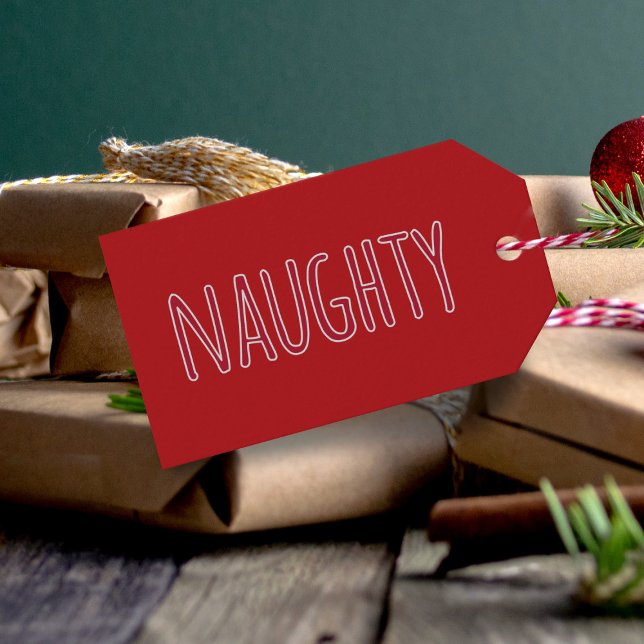 Etiqueta Para Presente Feriado de Natal travesso (Red naughty gift tags for your naughty gifts)