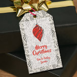 Etiqueta Para Presente Feriado de Ornamentos de Árvore de Natais vintages<br><div class="desc">Feliz Natal personalizado presente ou etiquetas favoritas apresentam enfeites de árvores natais vintages em preto no marfim e sua saudação e nome em caracteres quicos. CORRESPONDENDO a itens na nossa loja.</div>