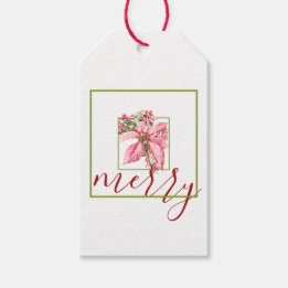 Etiqueta Para Presente Feriado de Poinsettia, Feliz Vermelha Moderna