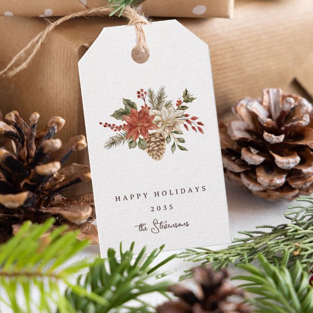 Etiqueta Para Presente Feriado de Poinsettia Natal Elegante (Criador carregado)