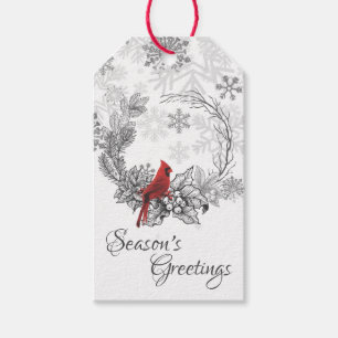 Etiqueta Para Presente Feriado de Saudações de Wreath e Red Bird Season