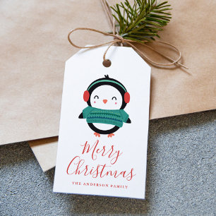 Etiqueta Para Presente Feriado do pinguim dos amigos do inverno