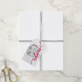 Etiqueta Para Presente Feriado em Fotografia Moderno do Script Red Cheers