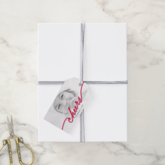 Etiqueta Para Presente Feriado em Fotografia Moderno do Script Red Cheers