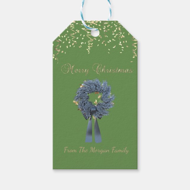 Etiqueta Para Presente Feriado, Feriado, Feriado, Verdinho Azul,Confetti, (Frente)