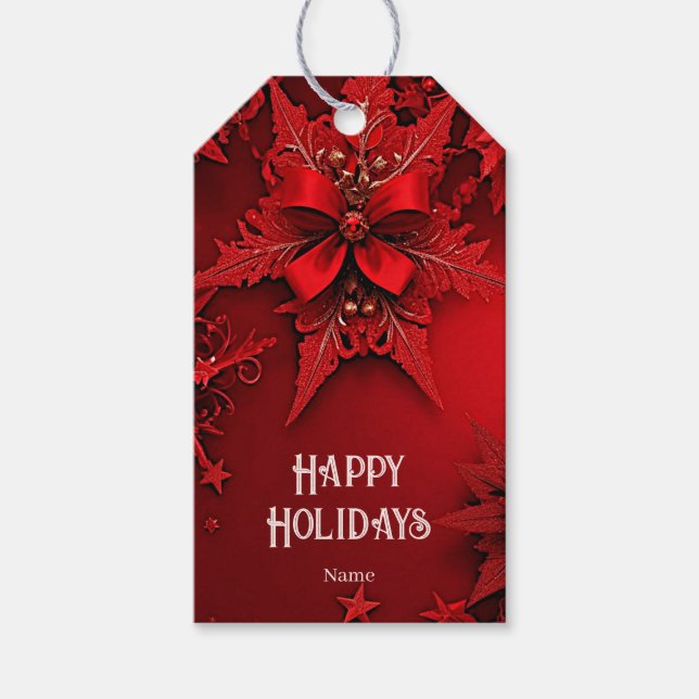 Etiqueta Para Presente Feriado Floral da Faixa Vermelha Natal (Frente)