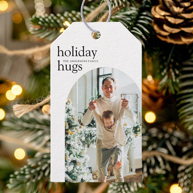 Etiqueta Para Presente Feriado Hugs Personalizado Foto Natal (Criador carregado)
