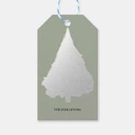 Etiqueta Para Presente Feriado Moderno da Árvore de Natal Silver