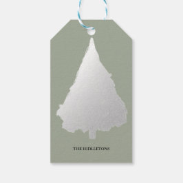 Etiqueta Para Presente Feriado Moderno da Árvore de Natal Silver