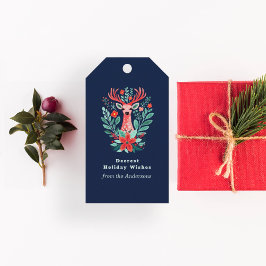 Etiqueta Para Presente Feriado Natal Blue Reindeer Botânico