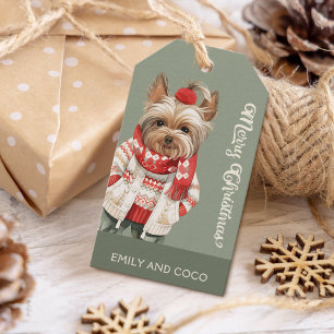 Etiqueta Para Presente Feriado Personalizado de Cute Yorkshire Terrier