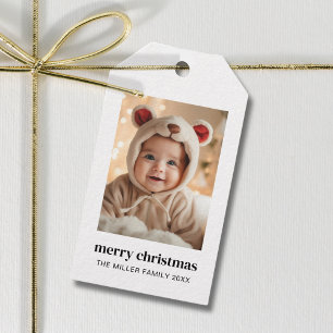 Etiqueta Para Presente Feriado Personalizado de Foto de Natal Mínimo