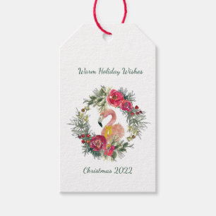 Etiqueta Para Presente Feriado Quente Flamingo Wreath Deseja Personalizad
