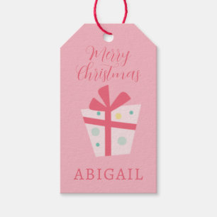 Etiqueta Para Presente Feriado - Retro Cor-de-Rosa Bonito Apresenta Natal